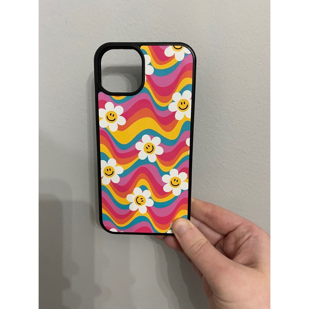 iPhone 13 Phone Case Unisex OS Multicolor Retro Smiley Face Daisy Wave Pattern